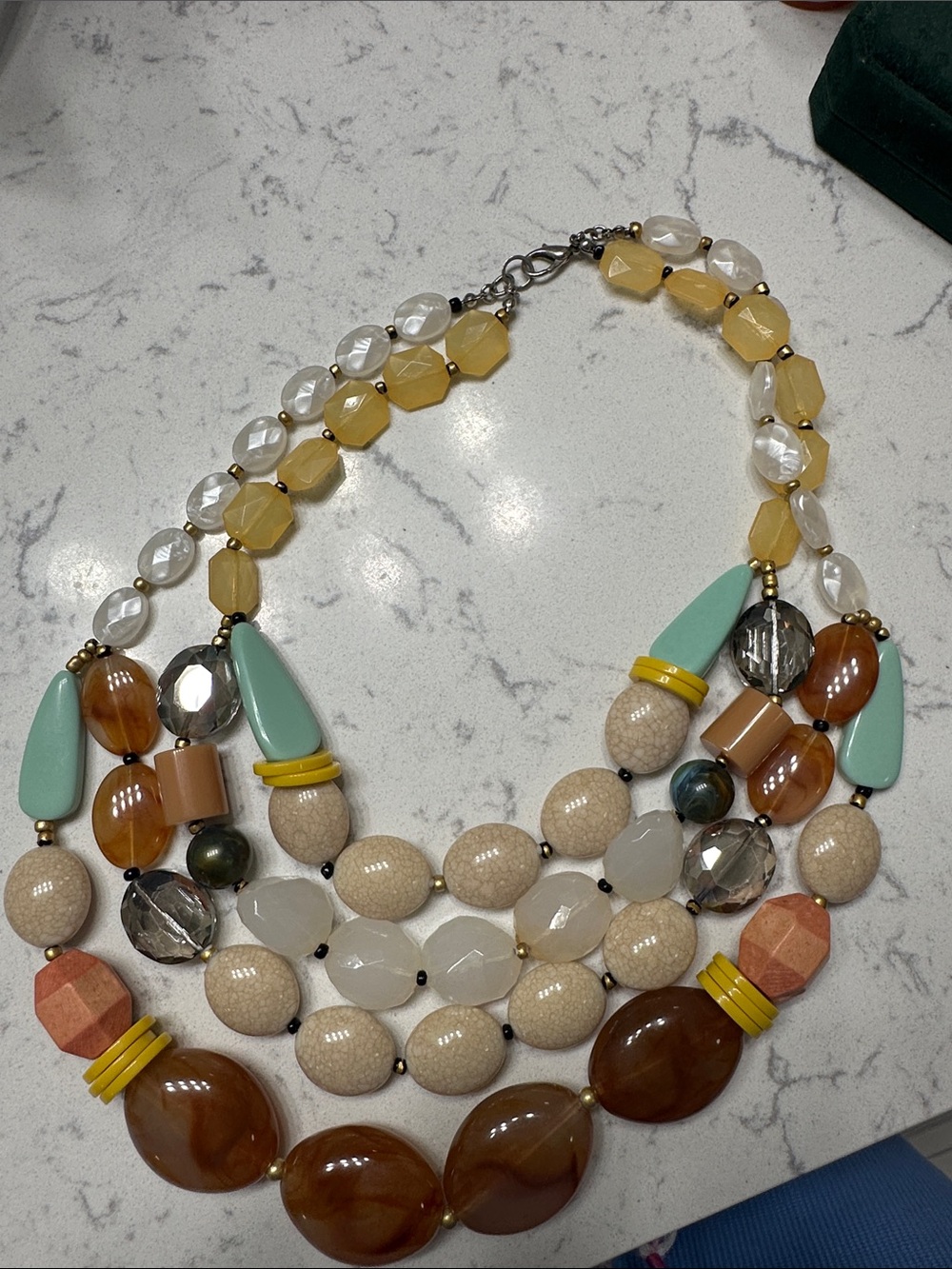 Anthropologie Multi-Strand Beaded Necklace in Cream, Brown, Yellow and Mint